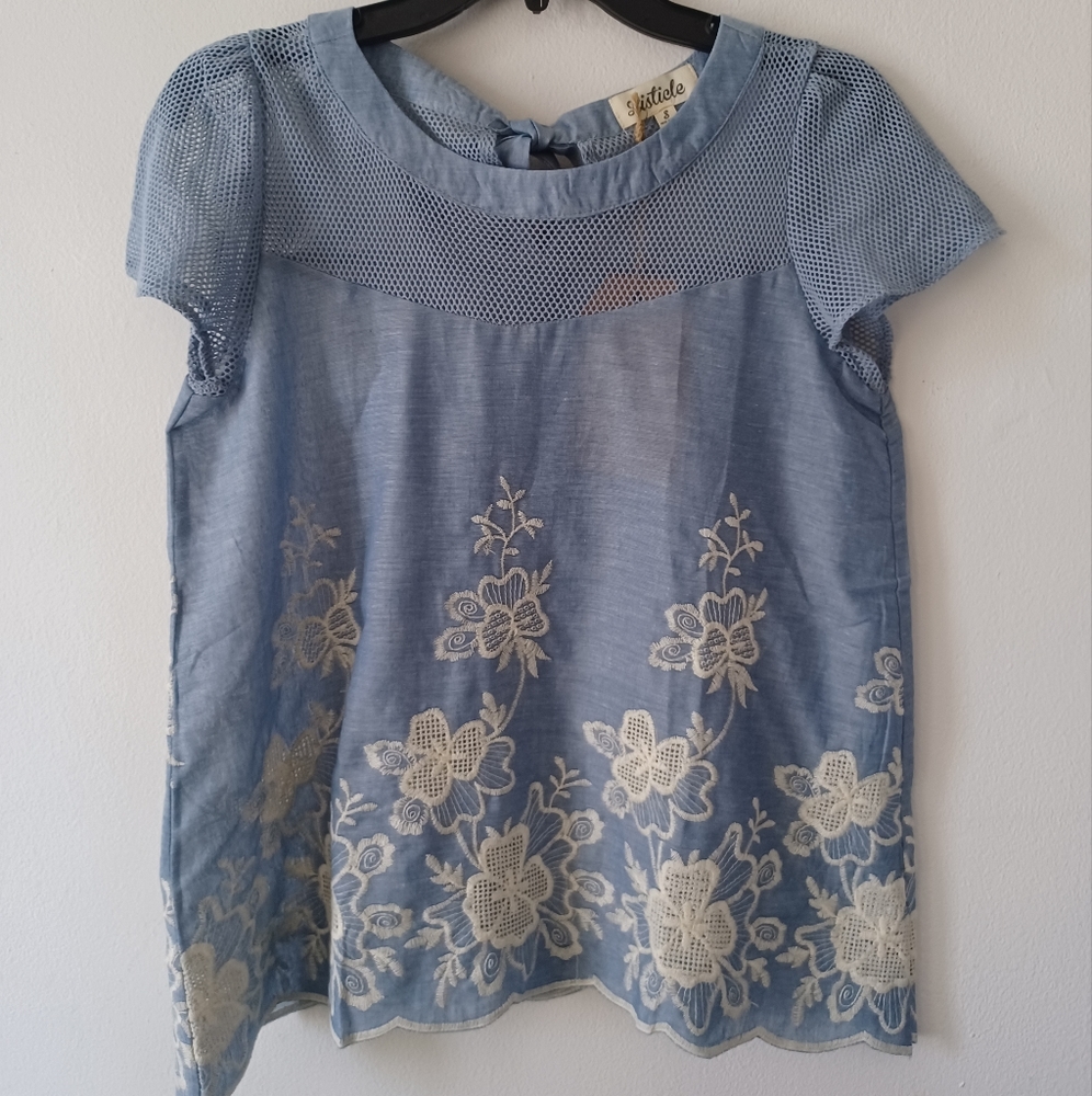 Soft Lightweight Denim Summer Embroidered Top  TEE LASERCUT